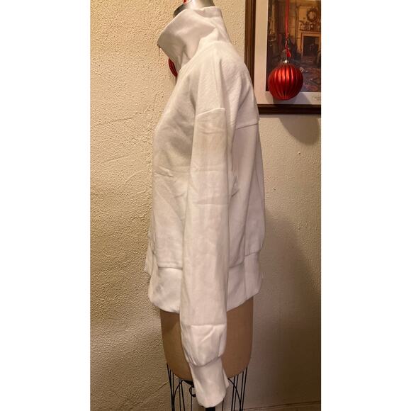 Women's White Ribbed Half Zip Cropped Pullover Sweatshirt Top NWT Size L - Picture 7 of 13